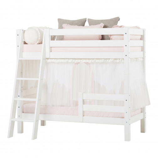 Lit superposé Premium 70x160 cm avec deux rails de sécurité et échelle inclinée, blanc