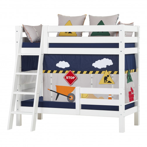 Lit superposé Premium 70x160 cm avec deux rails de sécurité et échelle inclinée, blanc