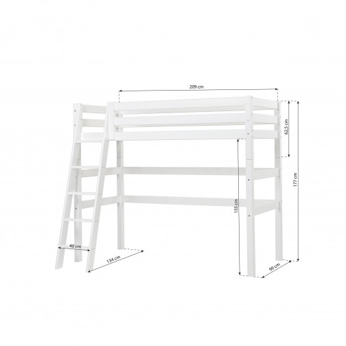 Sleeper de qualité supérieure 90x200cm avec échelle inclinée, blanc