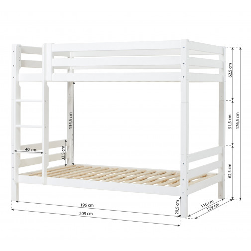 Lit superposé Premium avec échelle 120 x 200 - Blanc