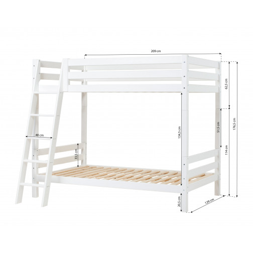 Lit superposé avec échelle inclinée 120 x 200 - blanc
