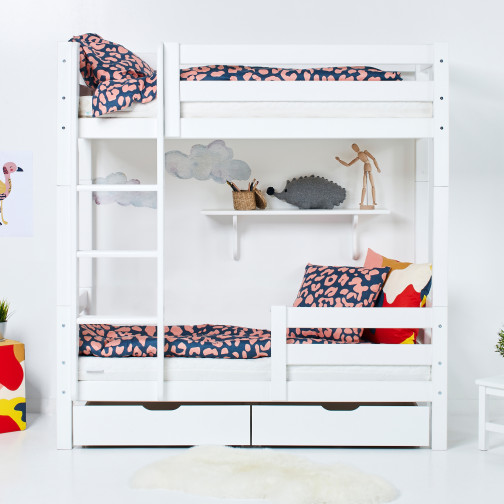 Lit superposé avec échelle et barrière 70 x 160 - Blanc