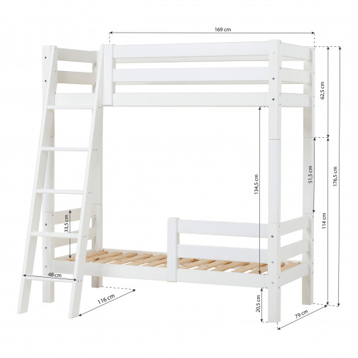 Premium Haute Lit superbe avec échelle inclinée et  1/2 70 x 160 - Blanc