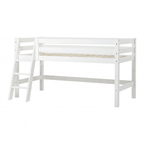 Lit haut de gamme Premium 90x200cm avec échelle inclinée, blanc