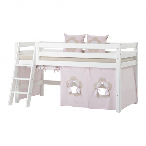 Lit haut de gamme Premium 90x200cm avec échelle inclinée, blanc