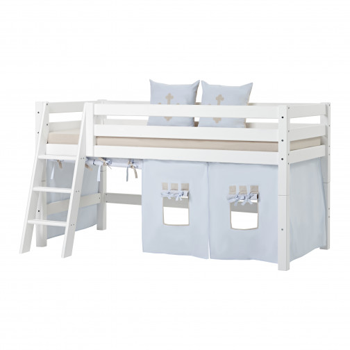 Lit haut de gamme Premium 90x200cm avec échelle inclinée, blanc