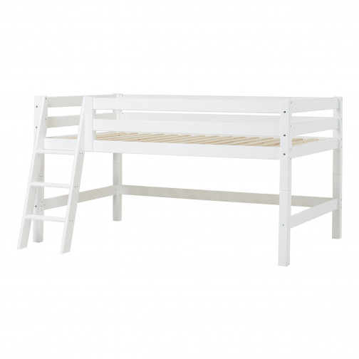 lit mezzanine haut avec échelle inclinée 120 x 200 - blanc