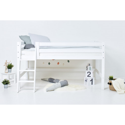 lit mezzanine haut avec échelle inclinée 120 x 200 - blanc