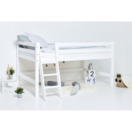 lit mezzanine haut avec échelle inclinée 120 x 200 - blanc
