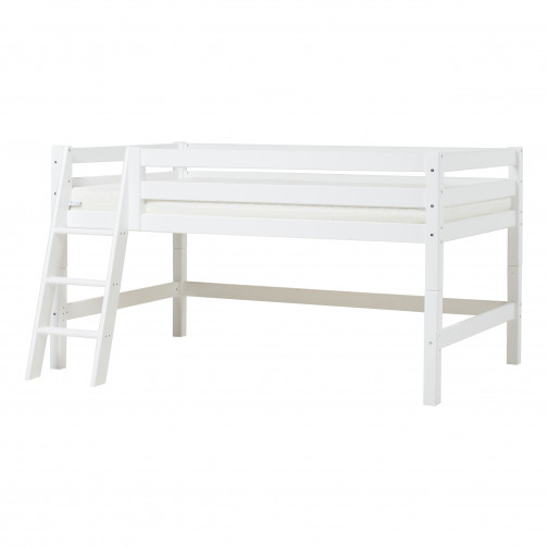 lit mezzanine haut avec échelle inclinée 120 x 200 - blanc