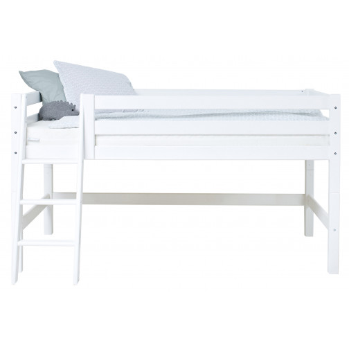 lit mezzanine haut avec échelle inclinée 120 x 200 - blanc