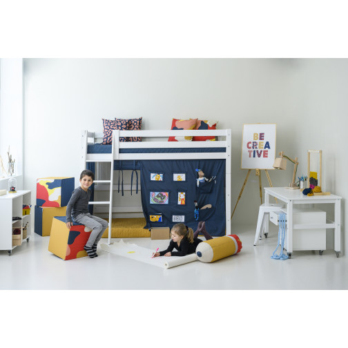 Lit haut haut élevé 90x200 cm avec échelle inclinée, blanc