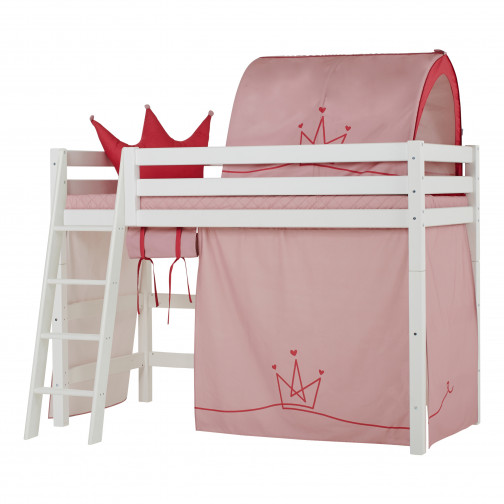 Lit haut haut élevé 90x200 cm avec échelle inclinée, blanc