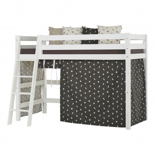 Lit haut haut élevé 90x200 cm avec échelle inclinée, blanc