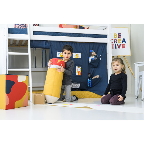 Lit haut haut élevé 90x200 cm avec échelle inclinée, blanc