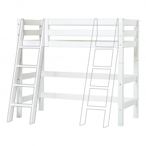 Lit haut haut haut de gamme 70x160 cm avec échelle inclinée, blanc