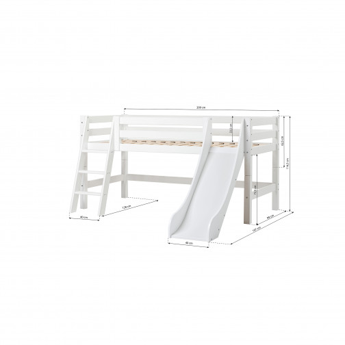Lit mezzanine toboggan 90x200cm , blanc