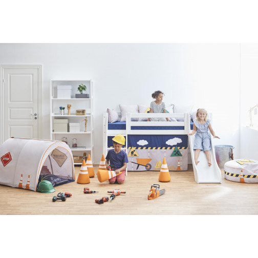 Lit mezzanine 90x200cm avec toboggan, blanc