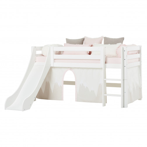 Lit mezzanine 90x200cm avec toboggan, blanc