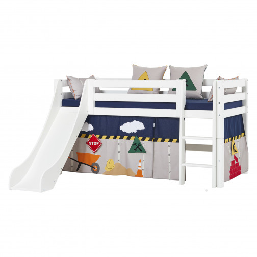 Lit mezzanine 90x200cm avec toboggan, blanc