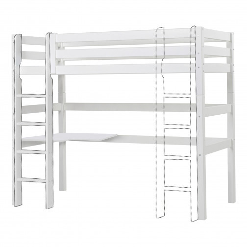 Mega lit Premium 90x200cm avec salon-modulee et bureau, cadre de lattes flexible, blanc