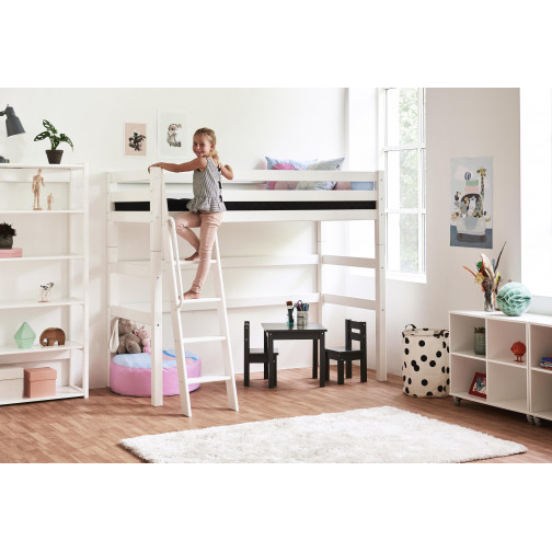 Sleeper haut de gamme 90x200cm avec échelle inclinée, cadre de lattes flexible, blanc