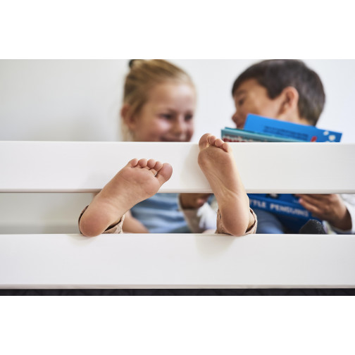 Lit mezzanine premium 90x200cm avec poterie et échelle inclinée, cadre de lattes flexibles, blanc