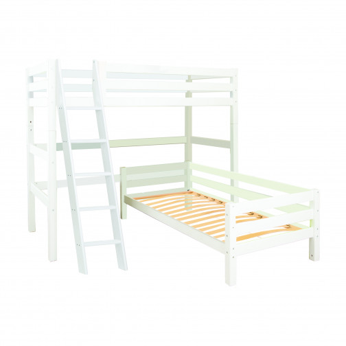 Angle de lit superposé Premium 90x200cm avec échelle inclinée, cadre de lattes flexible, blanc