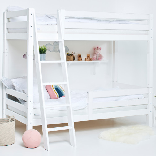 Premium High Late Supply avec échelle inclinée et  1/2 90 x 200 et cadre de lattes haut de gamme, blanc