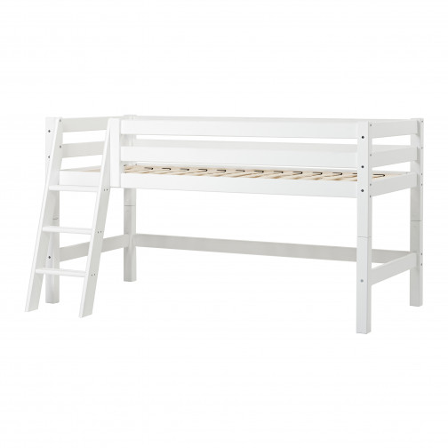 Lit haut de gamme Premium 90x200cm avec échelle inclinée, cadre de lattes flexible, blanc