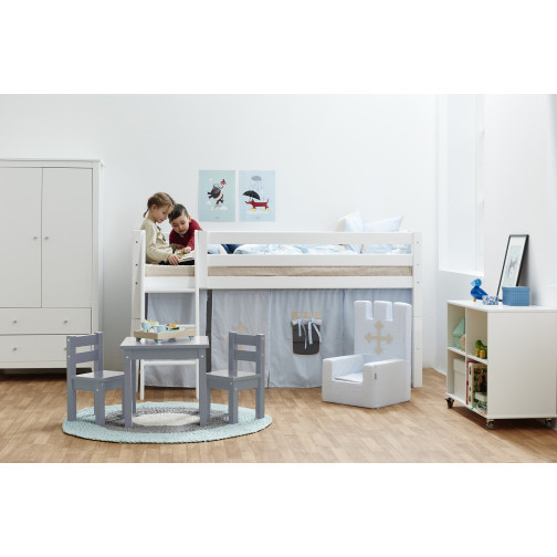 Lit haut de gamme Premium 90x200cm avec échelle inclinée, cadre de lattes flexible, blanc