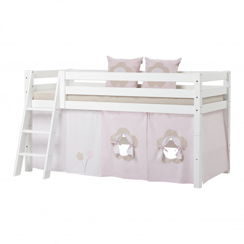 Lit haut de gamme Premium 90x200cm avec échelle inclinée, cadre de lattes flexible, blanc