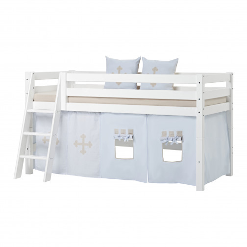 Lit haut de gamme Premium 90x200cm avec échelle inclinée, cadre de lattes flexible, blanc