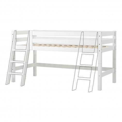 Lit haut de gamme Premium 90x200cm avec échelle inclinée, cadre de lattes flexible, blanc