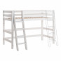 Lit haut haut élevé 90x200 cm avec cadre de lattes flexible et échelle inclinée, blanc
