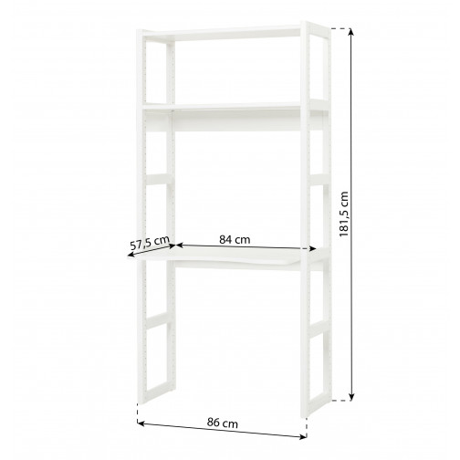 Section de l'étage avec 2 étagères et bureau, 80 cm, blanc
