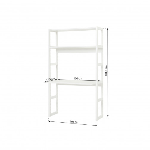 Section de l'étage avec 2 étagères et bureau, 100 cm, blanc