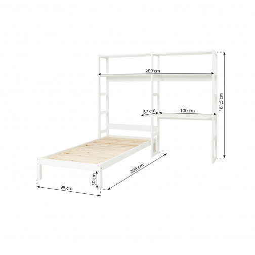 Lit mezzanine avec bureau 90x200 cm, blanc