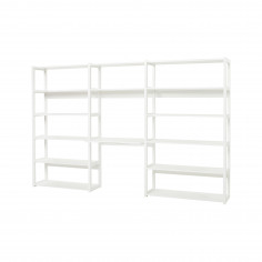 Étage bibliothèque avec 3 sections, 14 étagères et bureau 80 cm de large, blanc