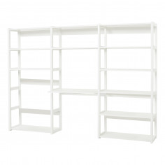 Étage bibliothèque avec 3 sections, 12 étagères et bureau 80 cm de large, blanc