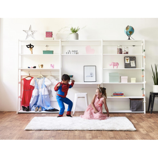 Baguide de rangement avec 3 sections, 12 étagères et bureau de 100 cm, blanc