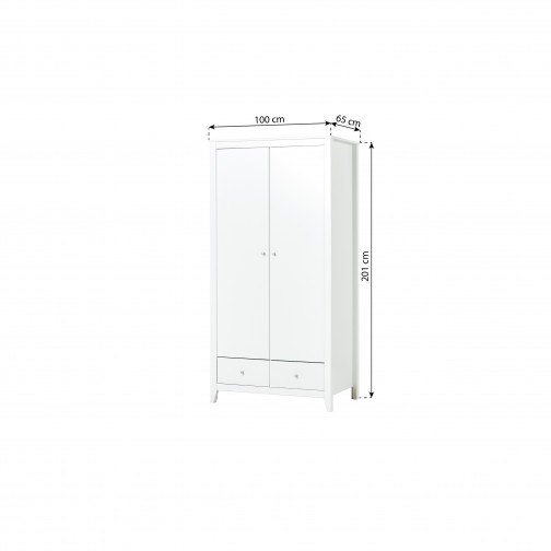 Armoire avec 2 portes et 2 tiroirs, blanc