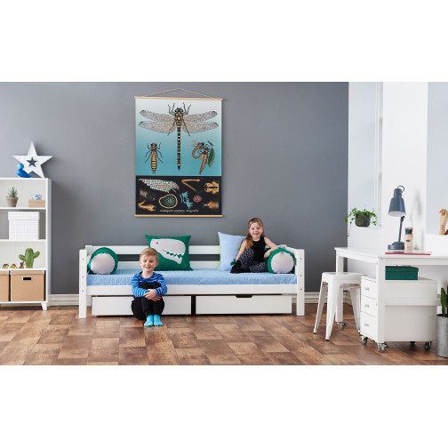 Lit Junior Premium avec repose-dos 90x200cm, cadre de lattes flexible, blanc