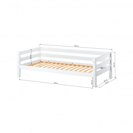 Lit Junior Premium avec repose-dos 90x200cm, cadre de lattes flexible, blanc