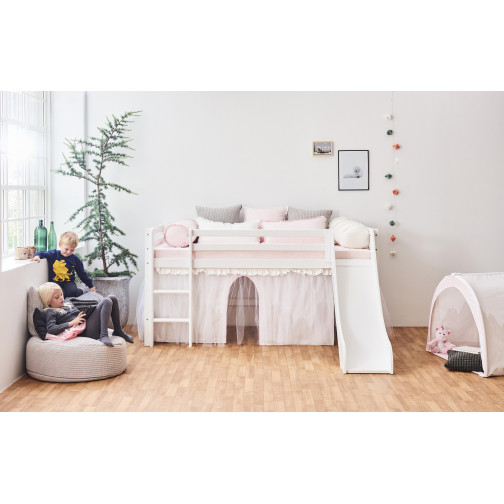 Oreiller rond avec frives, Blanc, Winter Wonderland