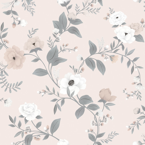 PAPIER PEINT (50 CM X 10 M) - SYMPHONIE DES ROSES (ROSE)