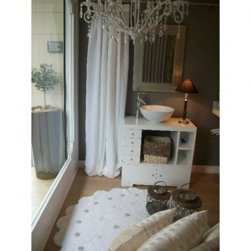 Tapis enfant lavable rond blanc à pois