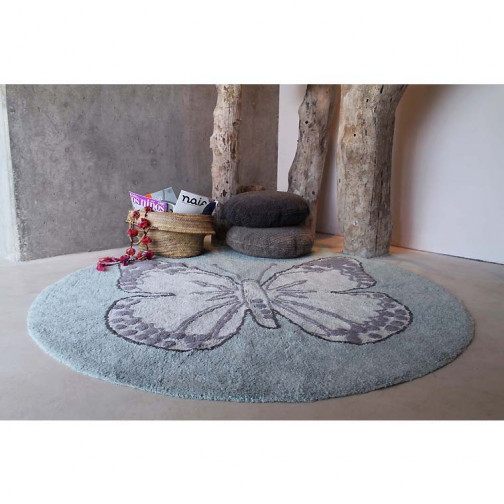 Tapis enfant lavable papillon rose